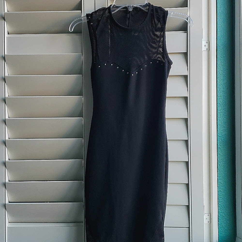 Guess XXS Black stretchy mesh and stud detail cocktail club dress